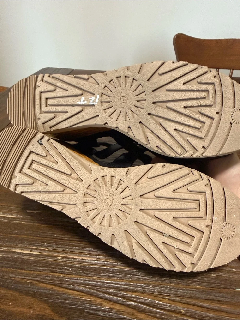 UGG Black Leather Wedge Sandals with Braided Espadrille Heel